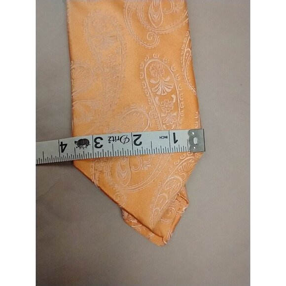 IKE BEHAR 100% Silk Necktie USA Designer Peach Paisley Embroidery Square EUC - Picture 8 of 9